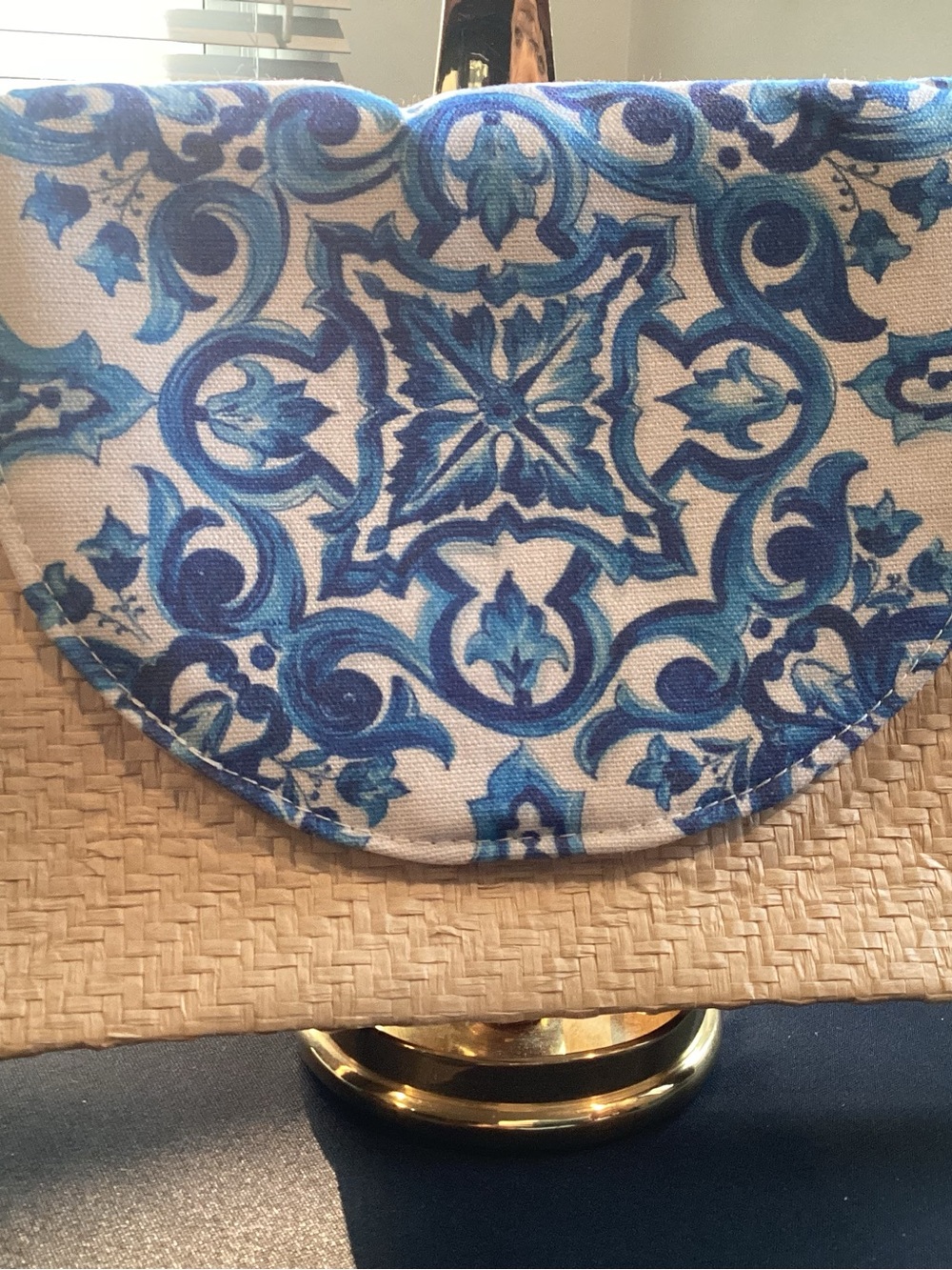 Dolce & Gabbana Natural Straw Tote with Blue Trim